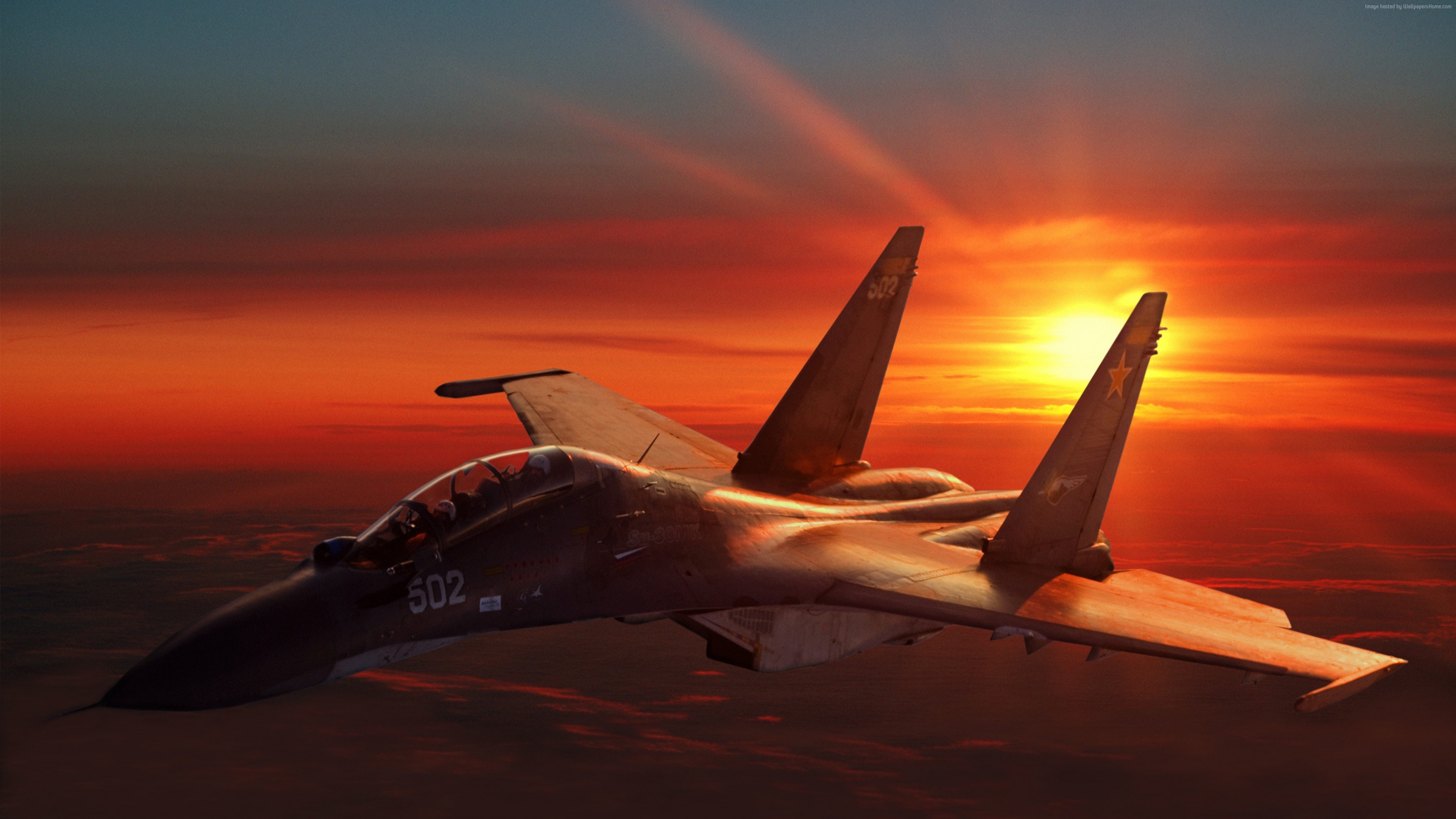 Wallpaper Sukhoi Su 30 Fighter Aircraft Sunset Russian Army